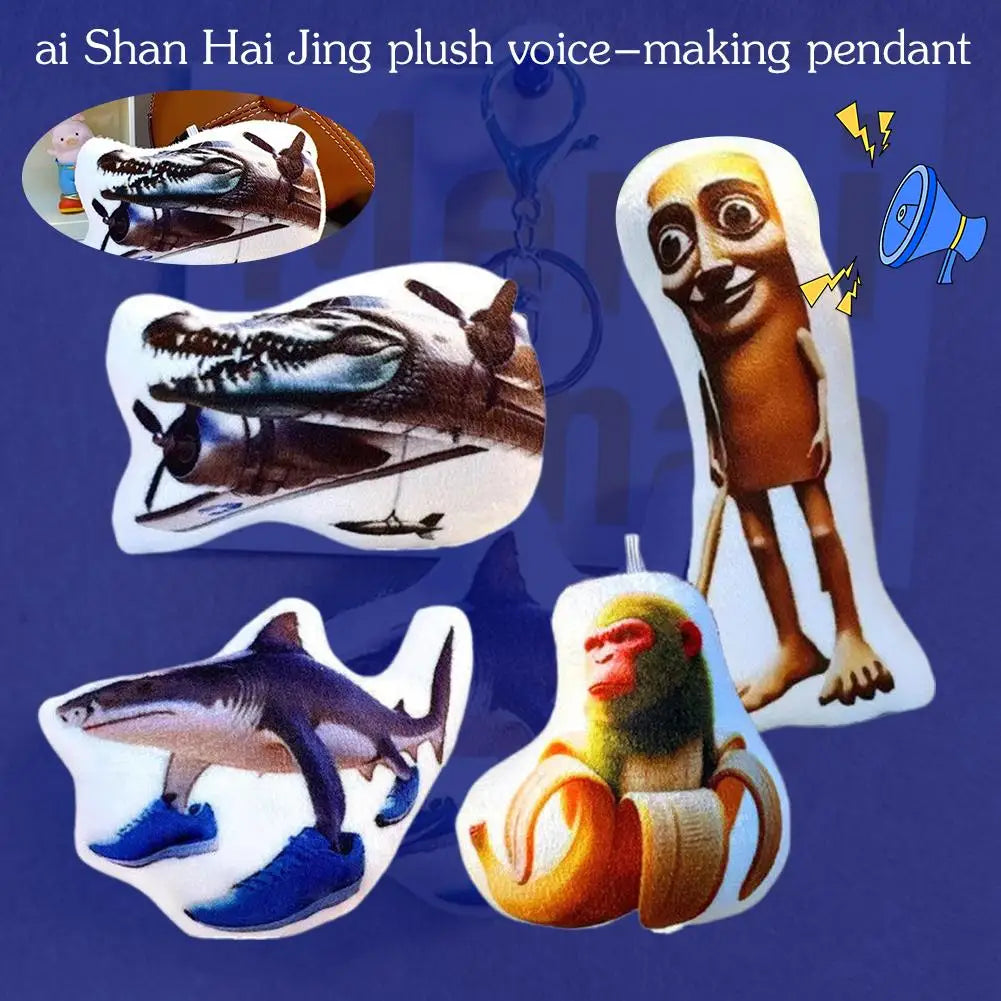 Ai Shan Hai Jing Plush Voice-making Pendant Keychains Tung Tung Sahur Figure Funny Italian Brainrot Animals Keychains