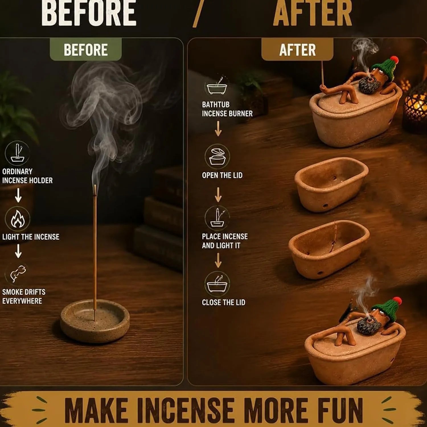 Handmade Bathtub Incense Burner - Creative Clay Smoke Effect Incense Holder